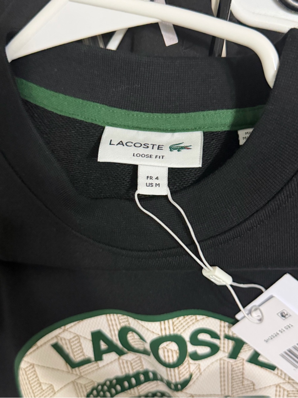 Lacoste Black Crewneck with Green & Cream Logo Patch - Picture 2 of 2